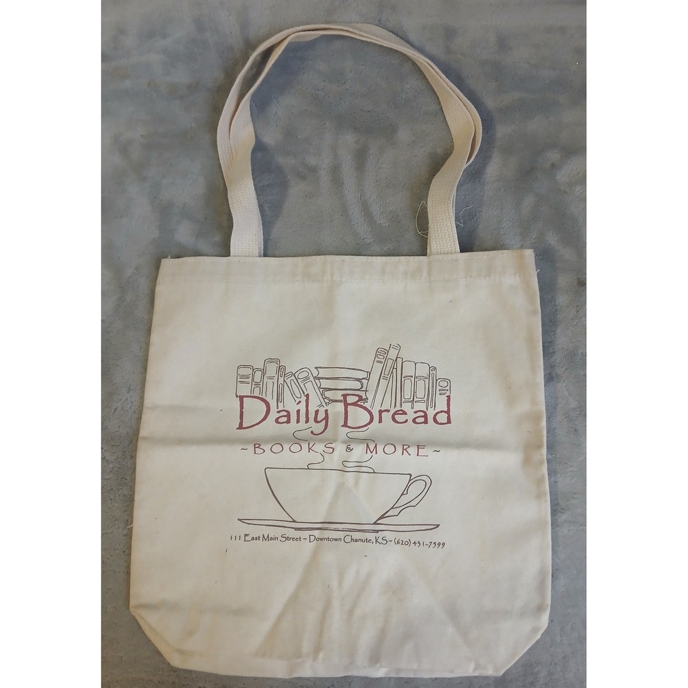 Daily Bread Books &‎ More Canvas Tote Bag Cream Bookstore Coffee Graphic Kansas